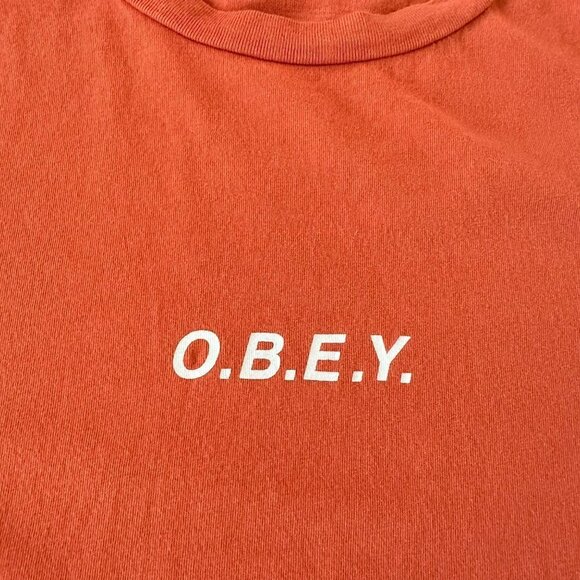 Obey Orange short sleeve graphic logo tshirt women's large - Picture 2 of 8